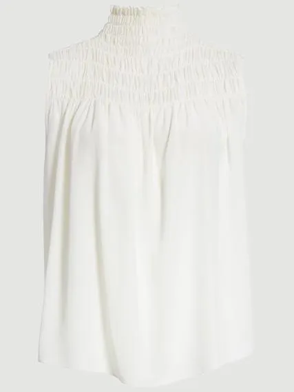 Silk Smocked Sleeveless Blouse -- Off White
