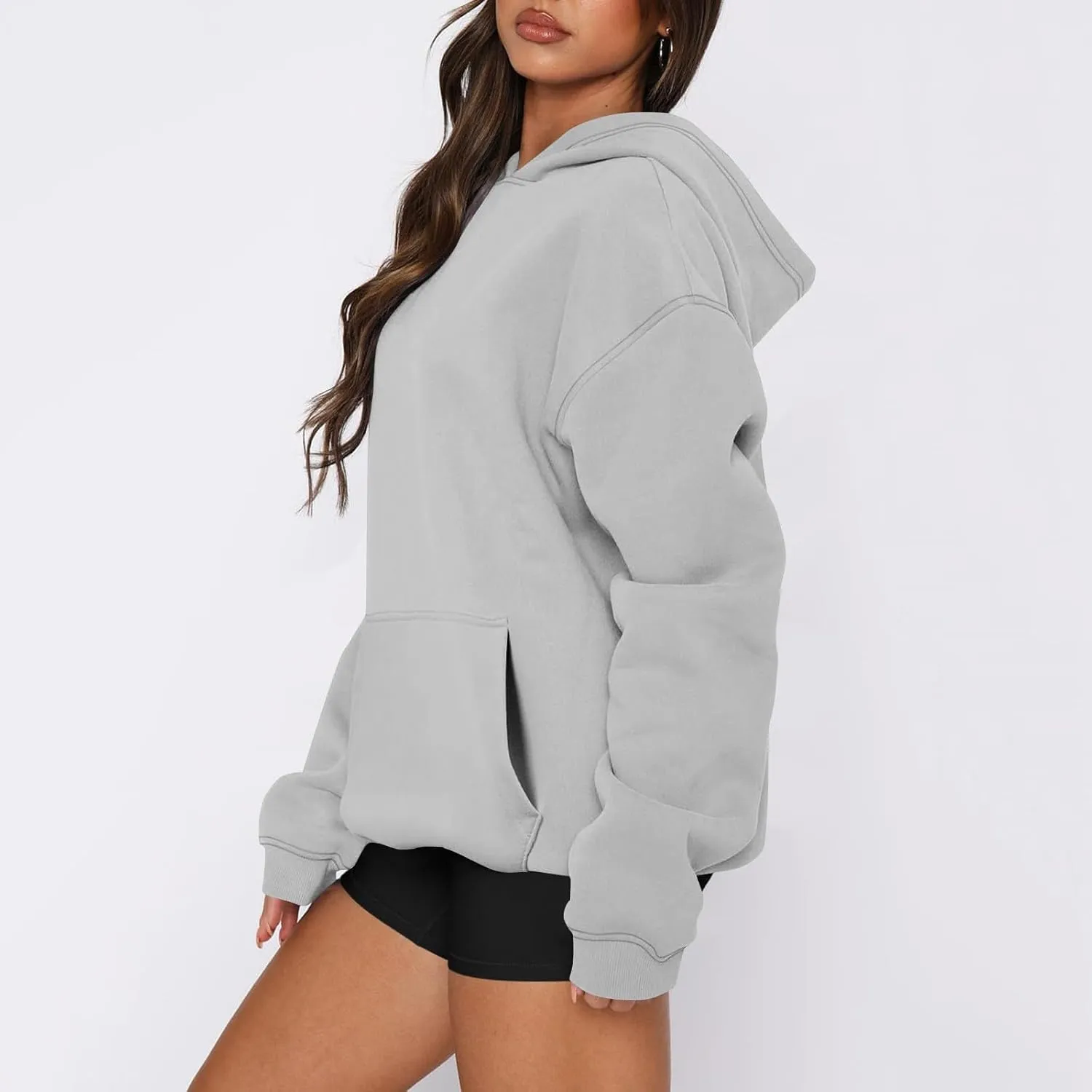 slqdgmryz Oversized Hoodies for Women Trendy Fleece Pullover Pockets Hooded Sweatshirts Preppy Plain Long Sleeve Y2k Hoodie