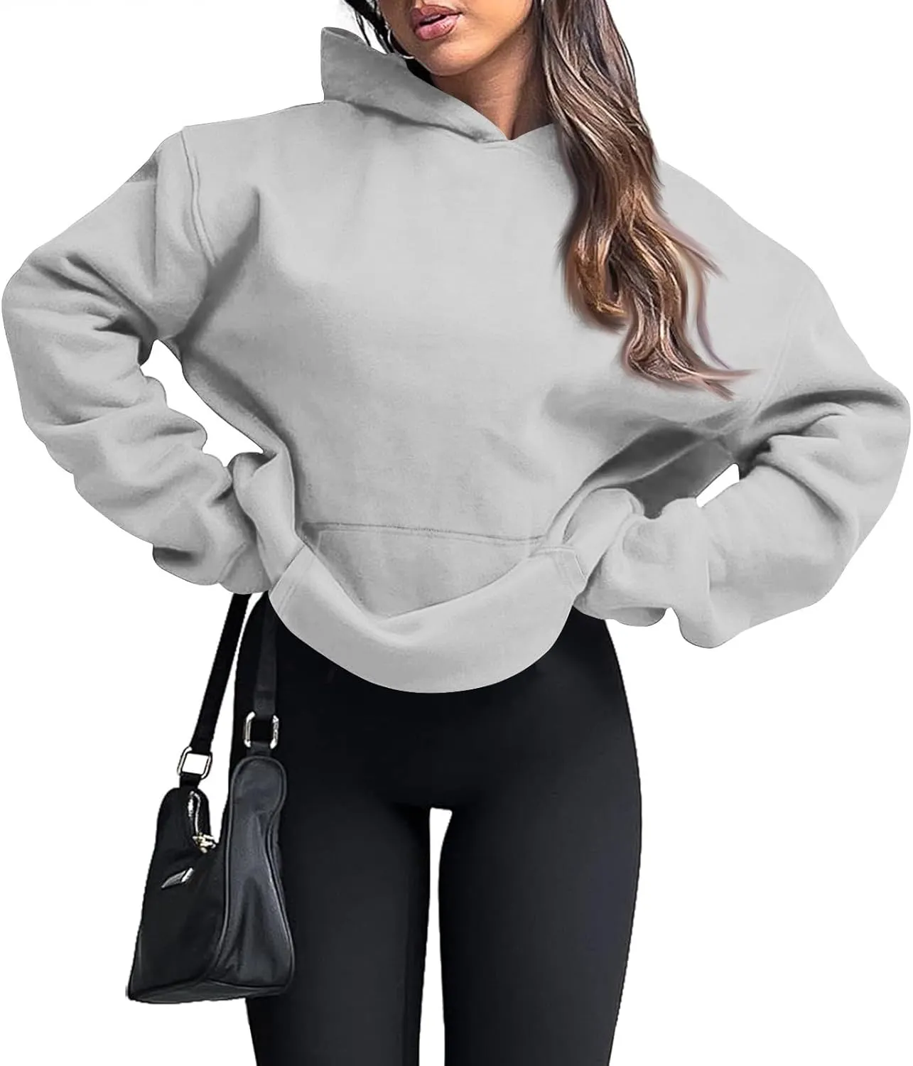 slqdgmryz Oversized Hoodies for Women Trendy Fleece Pullover Pockets Hooded Sweatshirts Preppy Plain Long Sleeve Y2k Hoodie