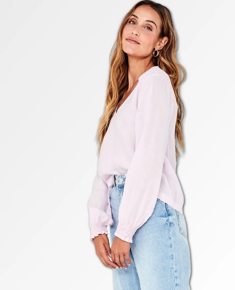 Smocked Yoke Blouse Pink