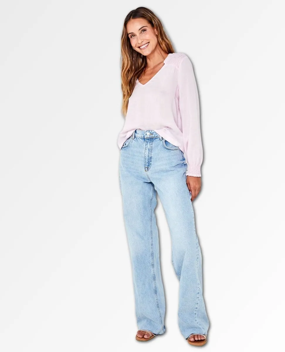 Smocked Yoke Blouse Pink