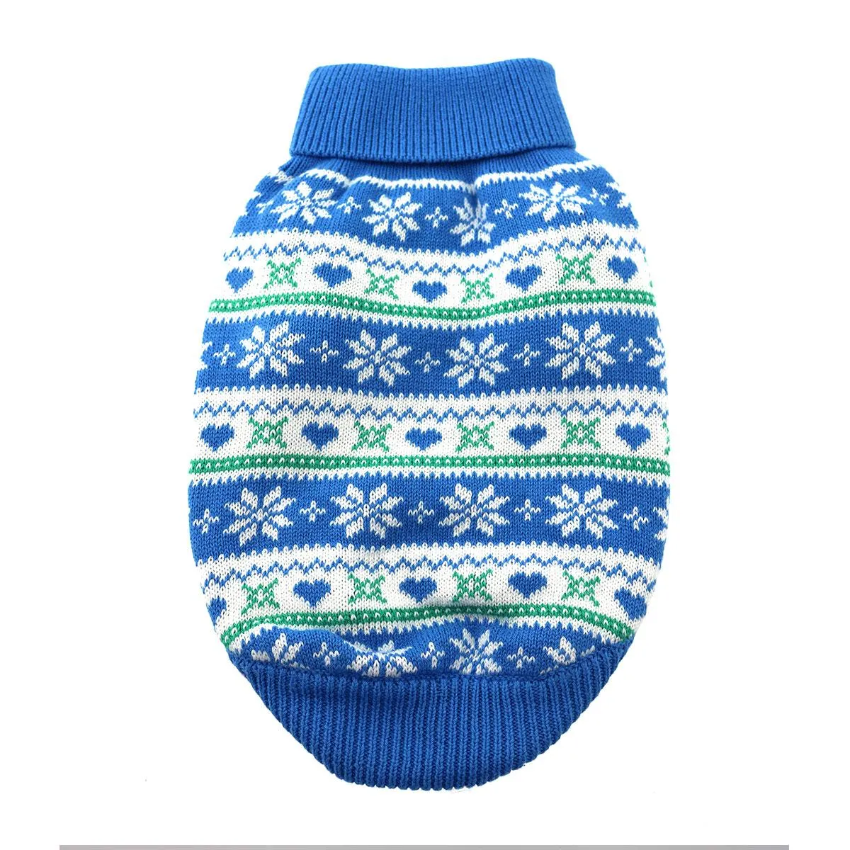 Snowflake and Hearts Combed Cotton Dog Sweater - Blue