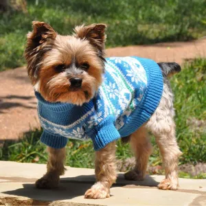 Snowflake and Hearts Combed Cotton Dog Sweater - Blue