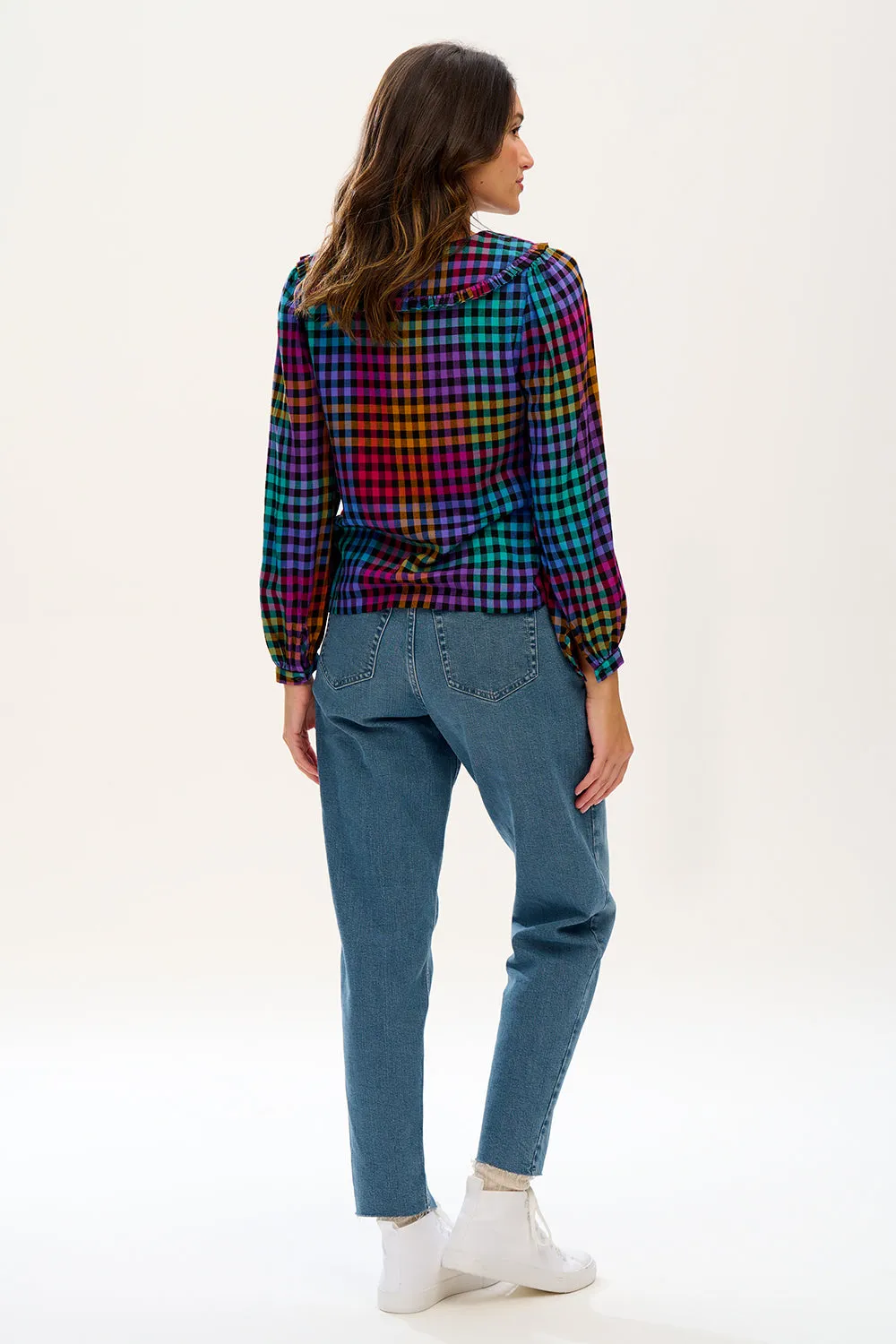 Sugarhill Eliza Frill Blouse - Multi, Dark Gingham