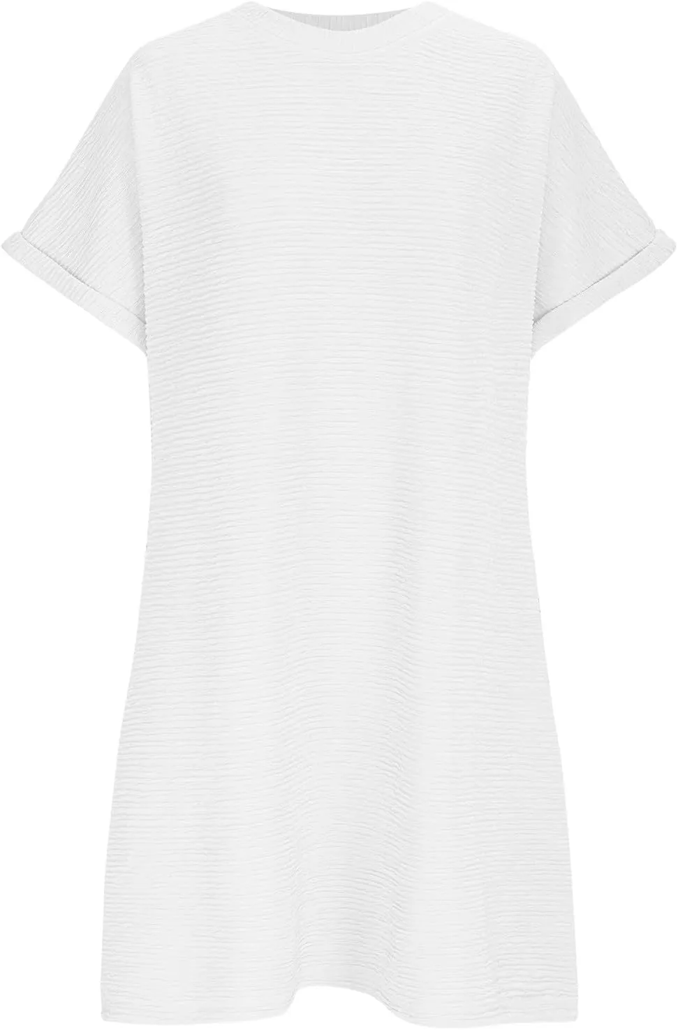 Summer Dresses for Women Plus Size Trendy Loose Fit Textured Chiffon Mini Dress Fashion Short Sleeve Round Neck Dress