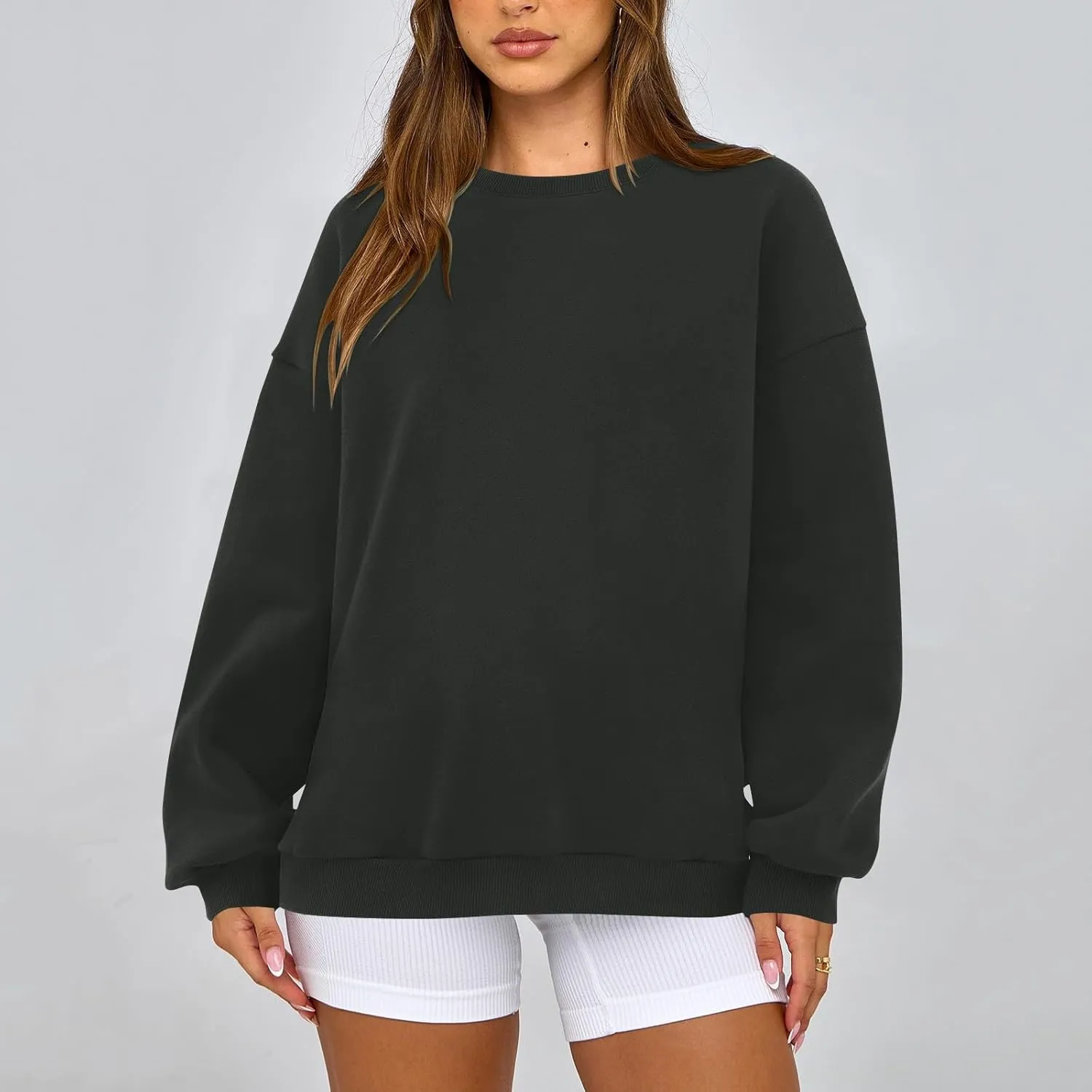 Sweatshirts For Women Oversized Crewneck Long Sleeve Hoodie Pullover Trendy Solid Fall Winter Clothes 2024