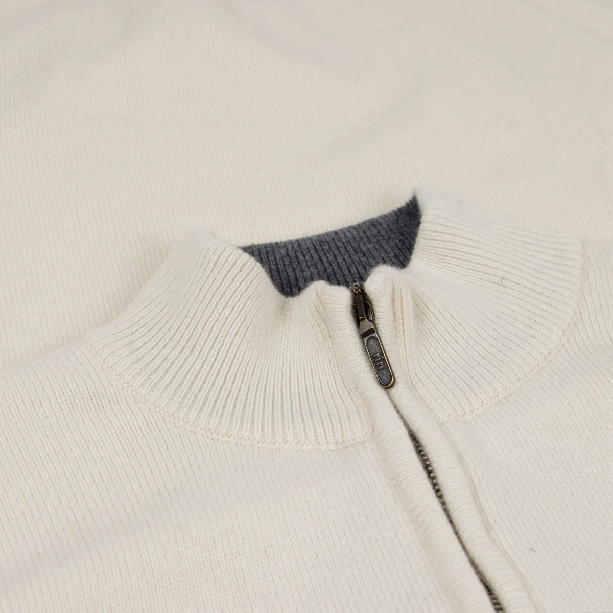 The Bowmore 1/4 Zip Neck Cashmere Sweater - White Undyed / Smog