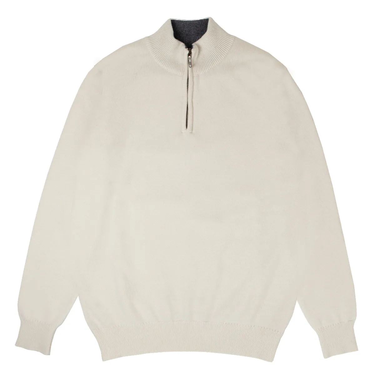 The Bowmore 1/4 Zip Neck Cashmere Sweater - White Undyed / Smog