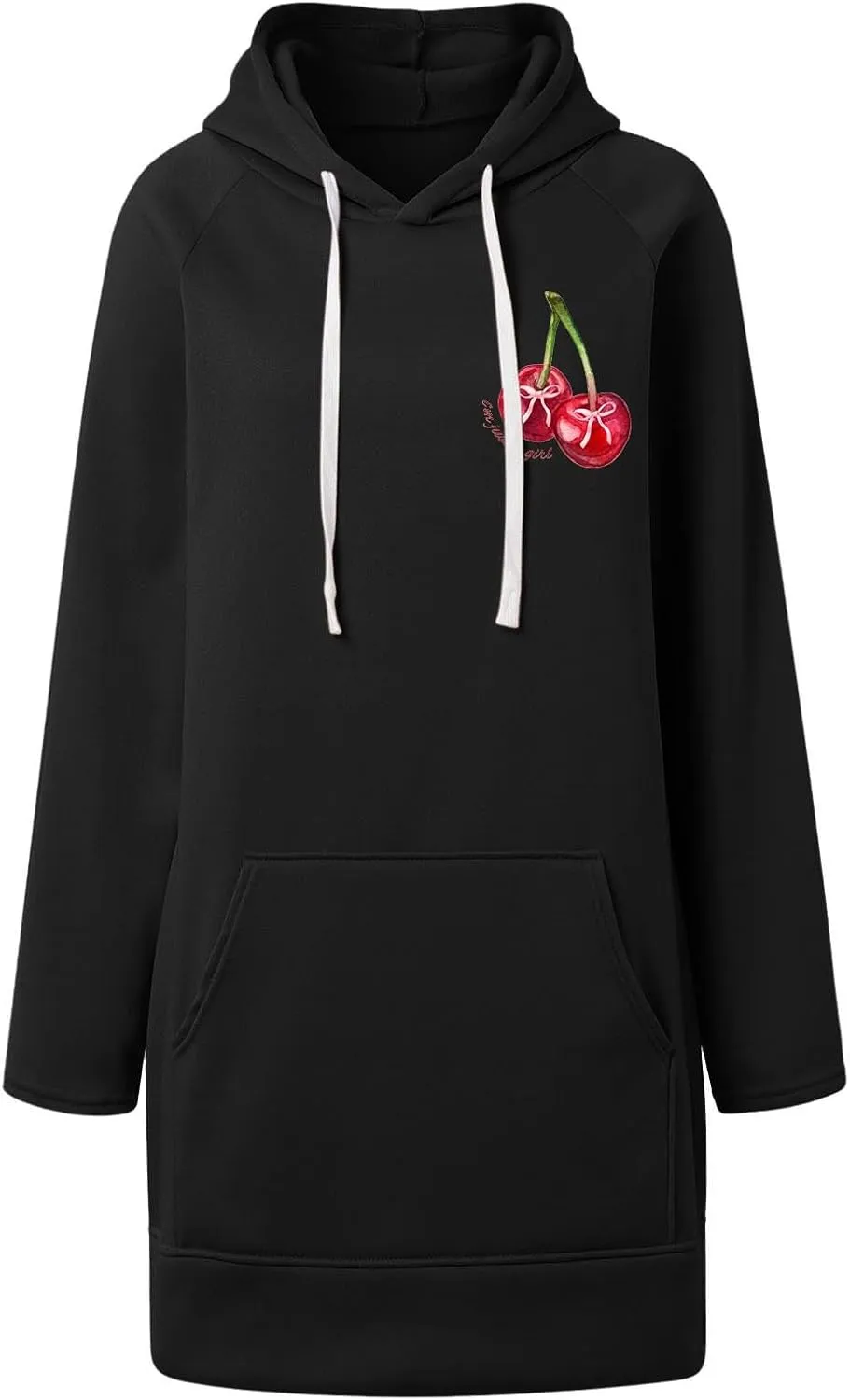 The Warmy Oversized Hoodie Dress Women Casual Cherry Print Long Sleeve Warmy Hoodie Split Hem Hoodies with Pocket