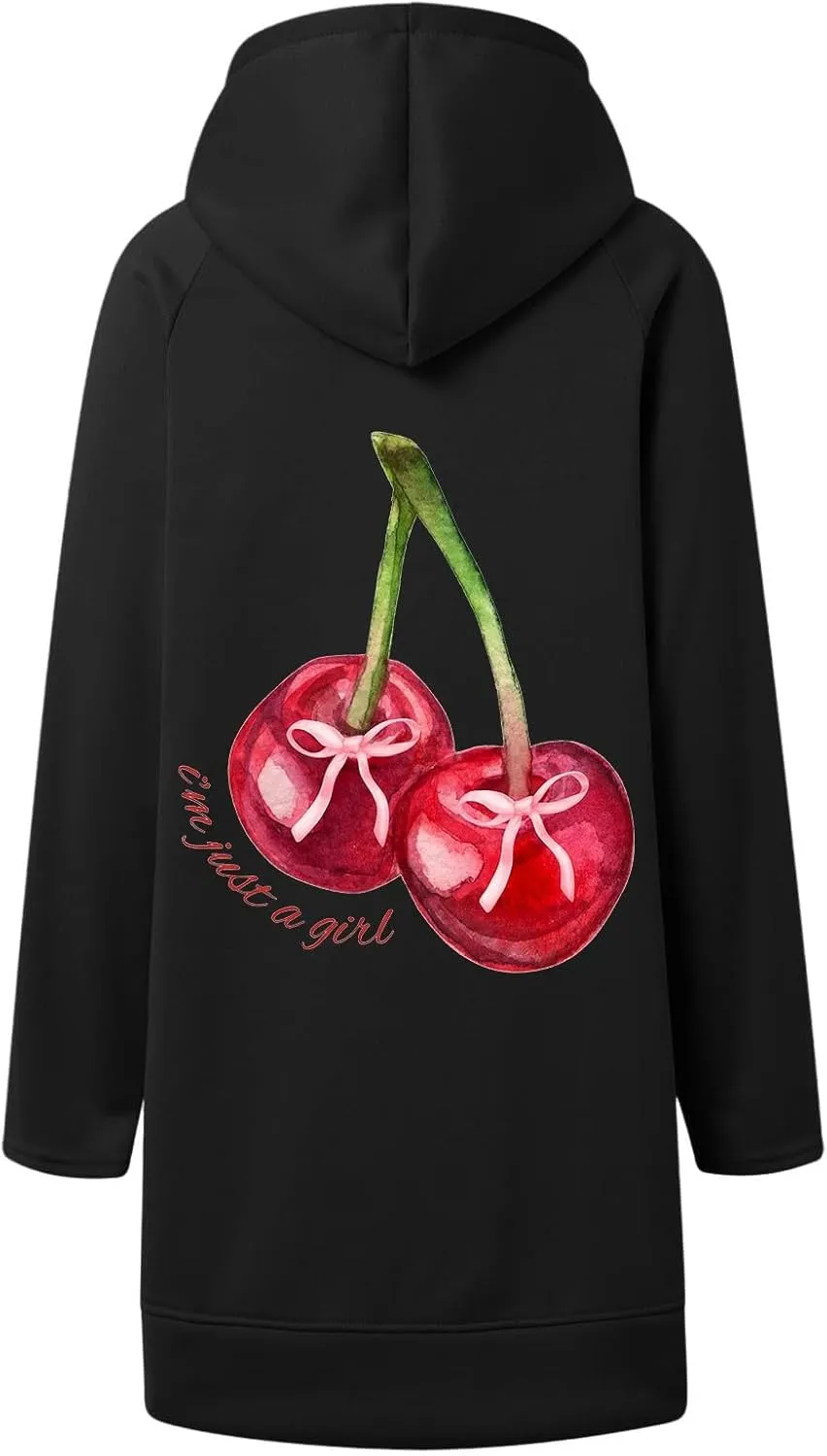 The Warmy Oversized Hoodie Dress Women Casual Cherry Print Long Sleeve Warmy Hoodie Split Hem Hoodies with Pocket