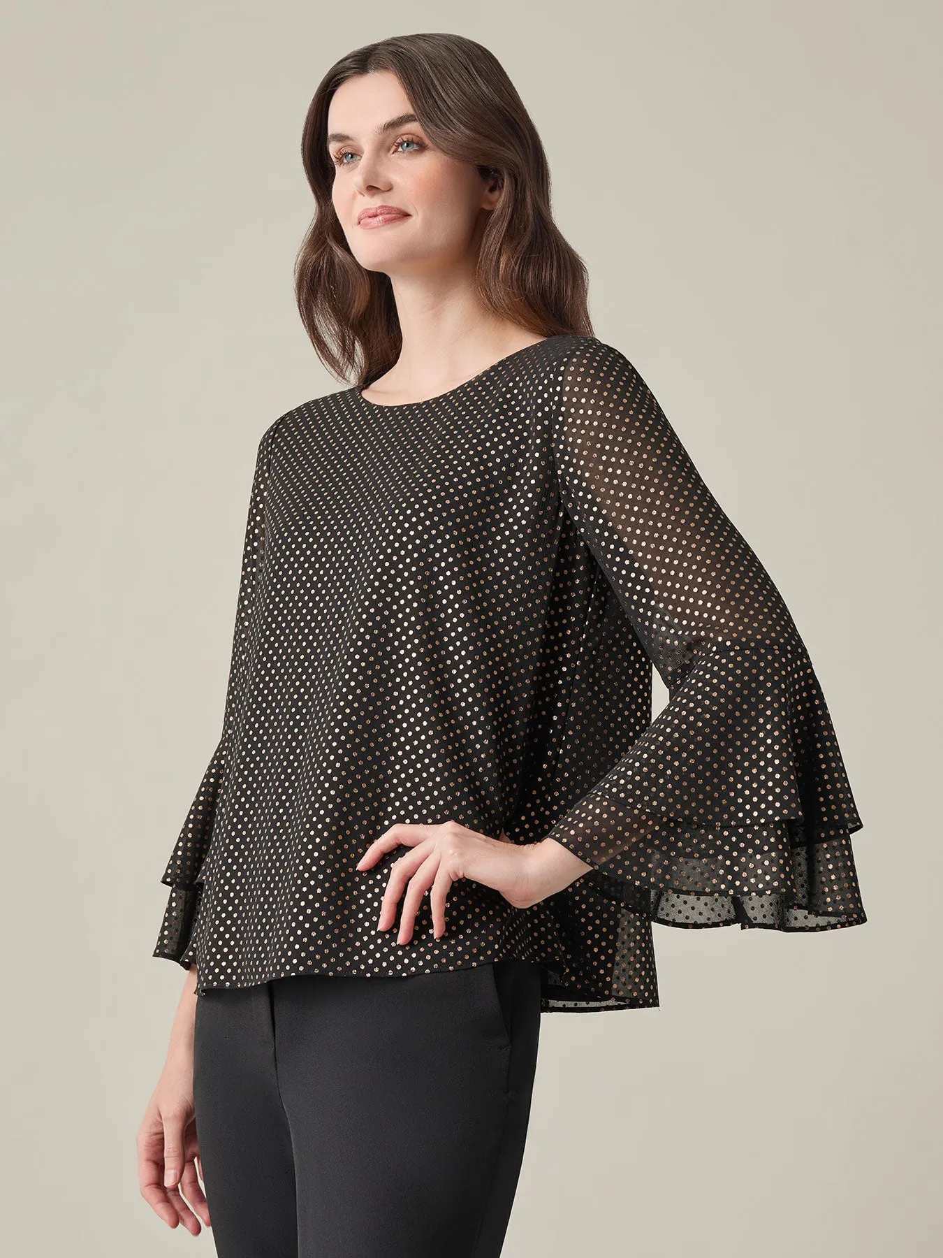 Tiered Bell Sleeve Blouse, Sparkle Detail