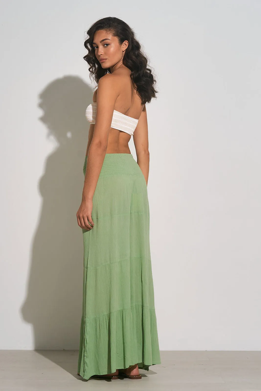 TIERED FLARE PANTS - SAGE