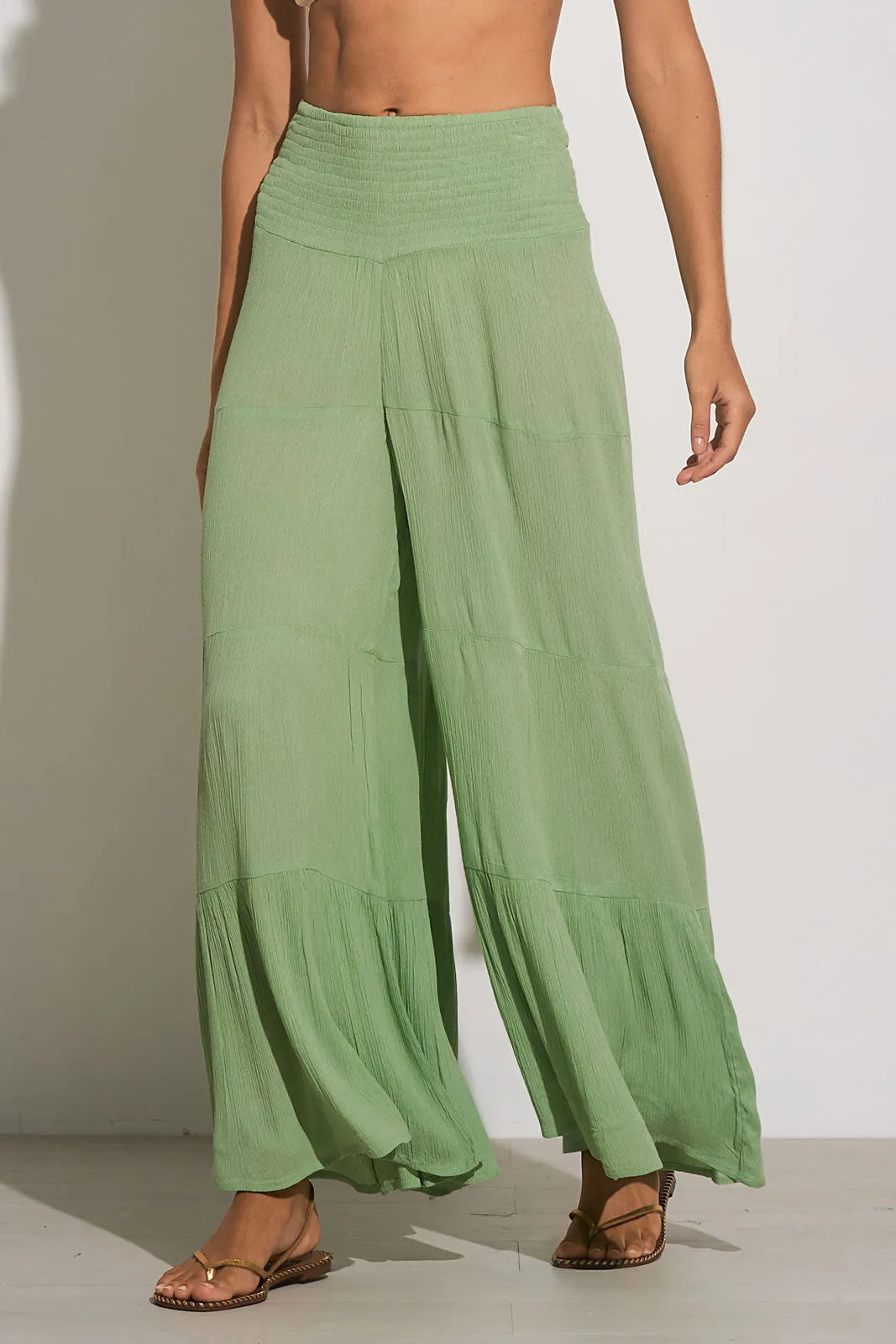 TIERED FLARE PANTS - SAGE