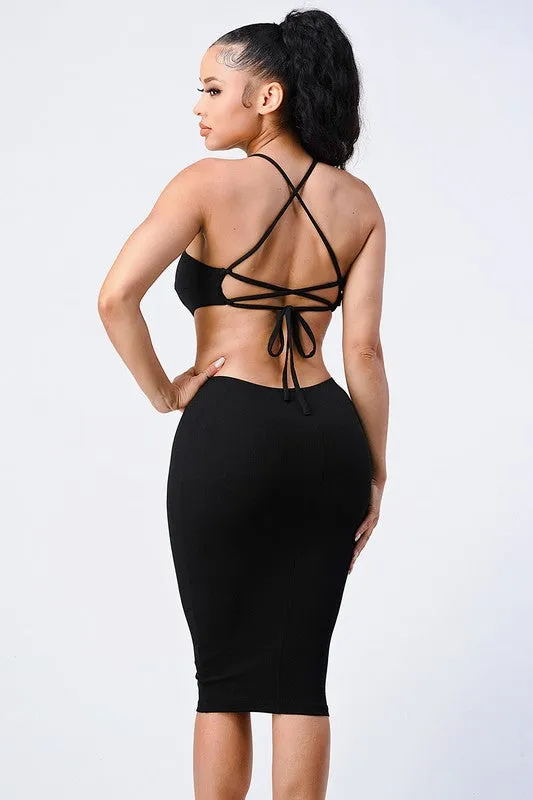 TRENDY LACED BACK CUT-OUT DRESS