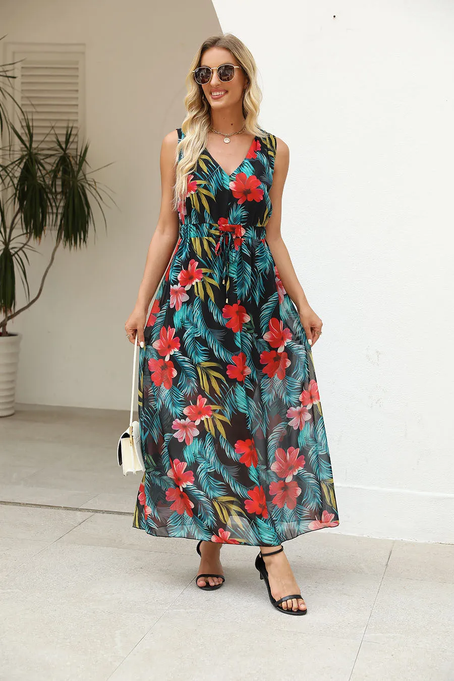 Trendy Print Backless Dress
