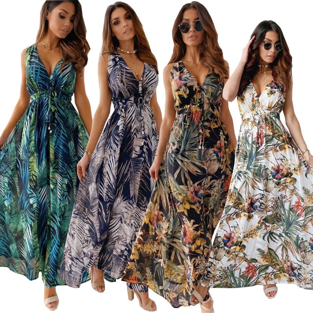 Trendy Print Backless Dress