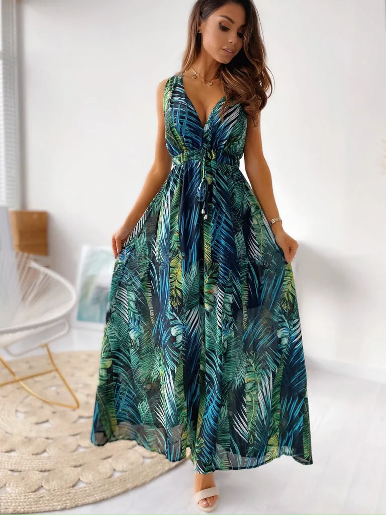 Trendy Print Backless Dress