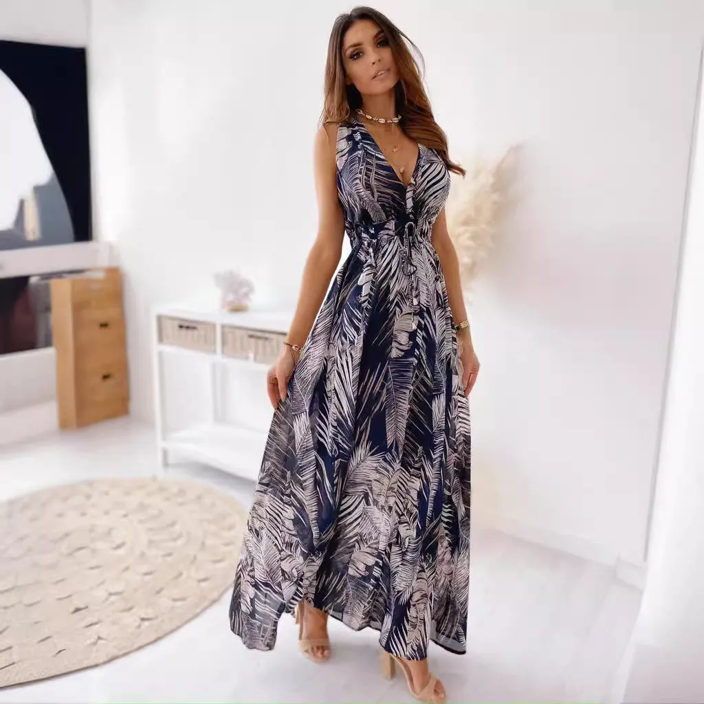 Trendy Print Backless Dress