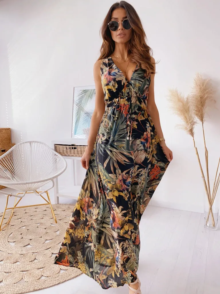 Trendy Print Backless Dress