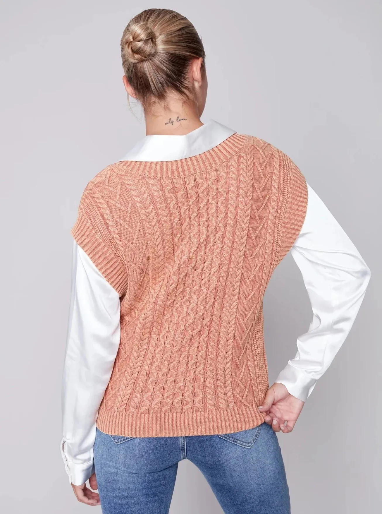 V Neck Cable Knit Sleeveless Vest [Cider-C2527]