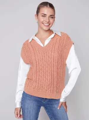 V Neck Cable Knit Sleeveless Vest [Cider-C2527]