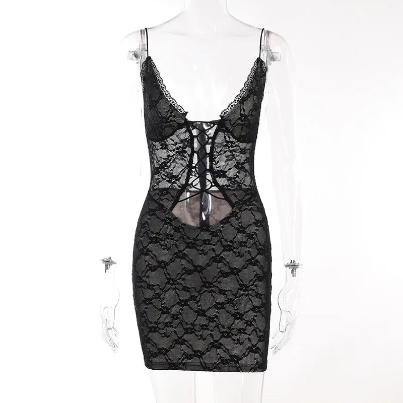 Vacation Vibes Lace Halter Hollow Out Bodycon Dress