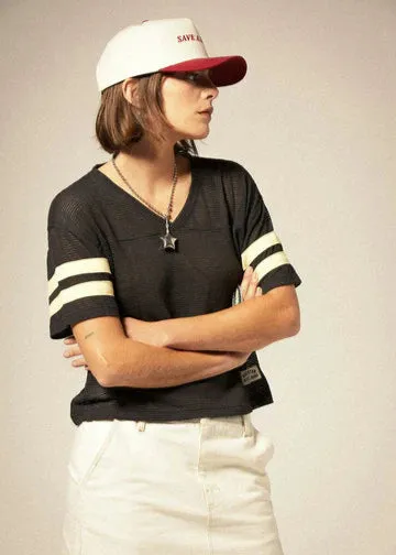 Varsity Football Mesh T-Shirt | Washed Black