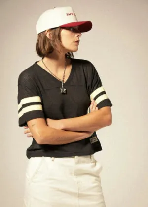 Varsity Football Mesh T-Shirt | Washed Black
