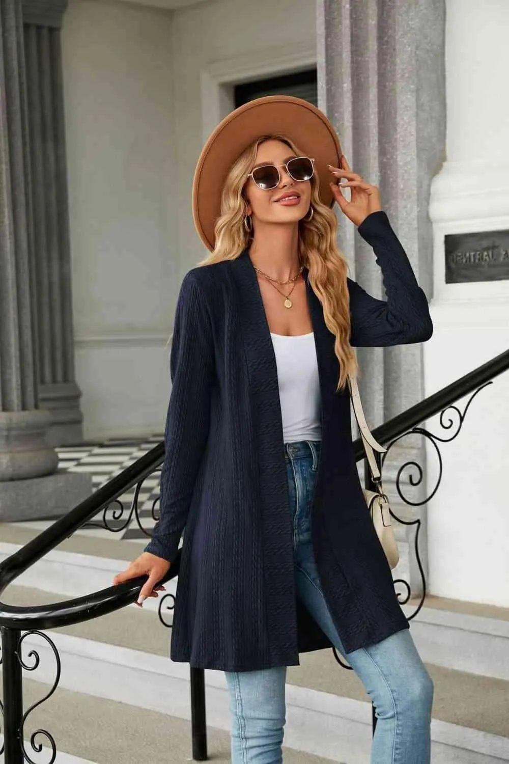 Warm Partner Open Front Long Sleeve Cardigan