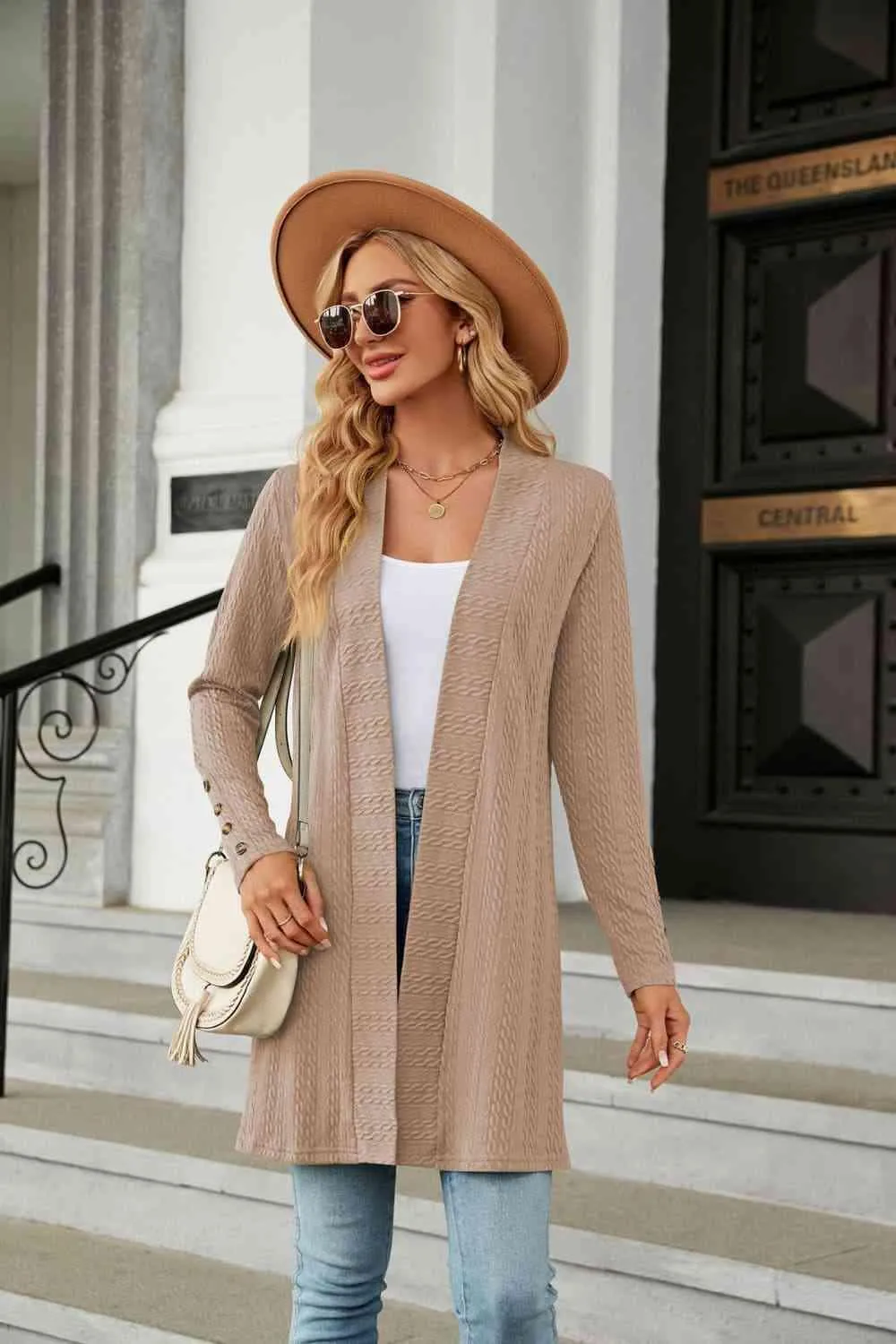 Warm Partner Open Front Long Sleeve Cardigan