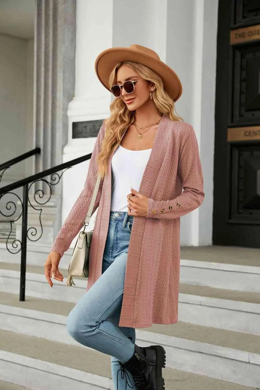 Warm Partner Open Front Long Sleeve Cardigan
