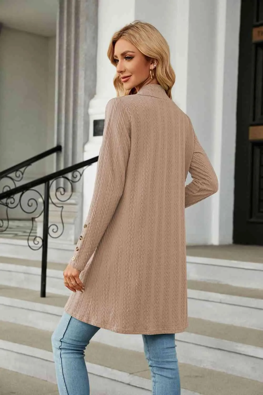 Warm Partner Open Front Long Sleeve Cardigan