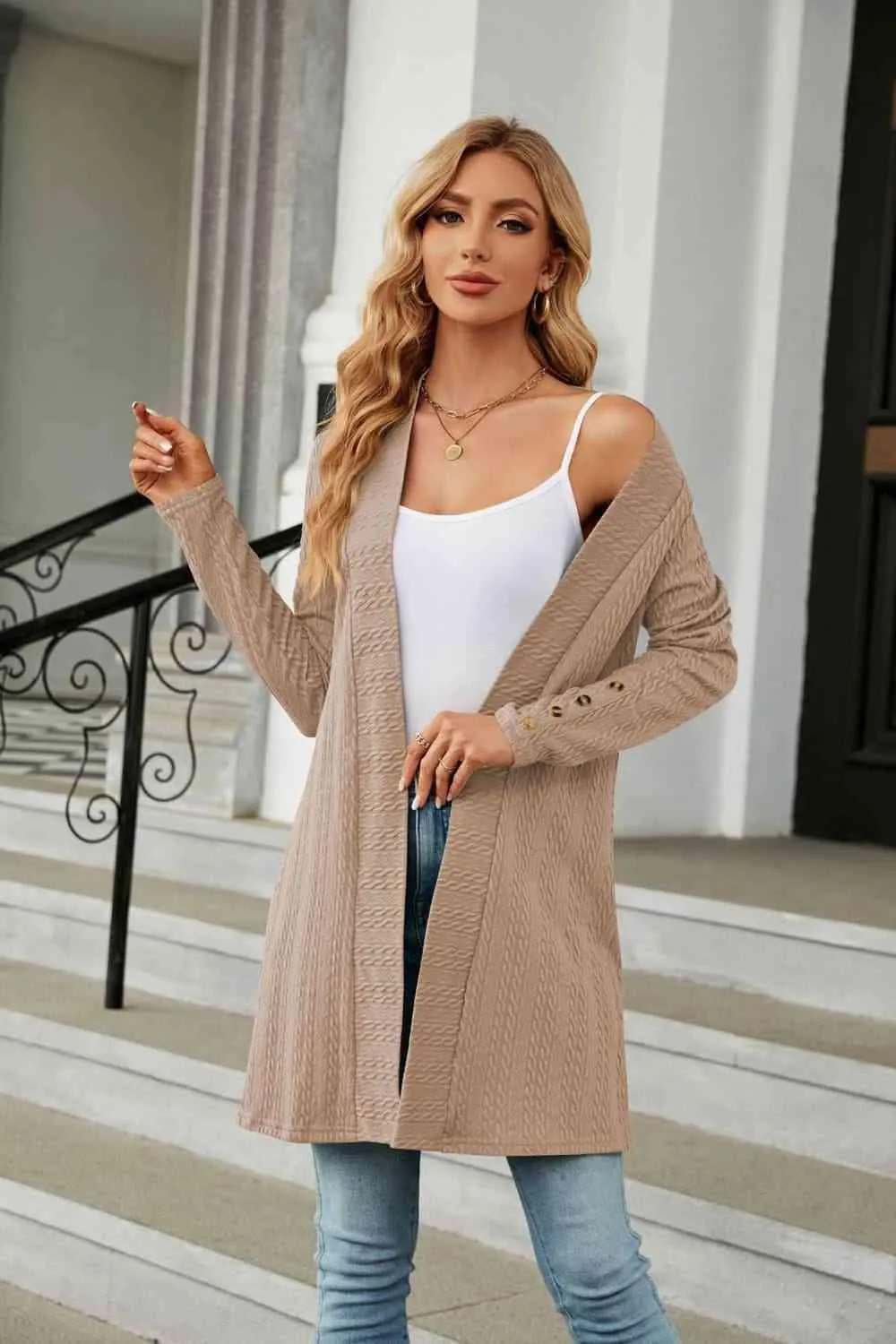 Warm Partner Open Front Long Sleeve Cardigan