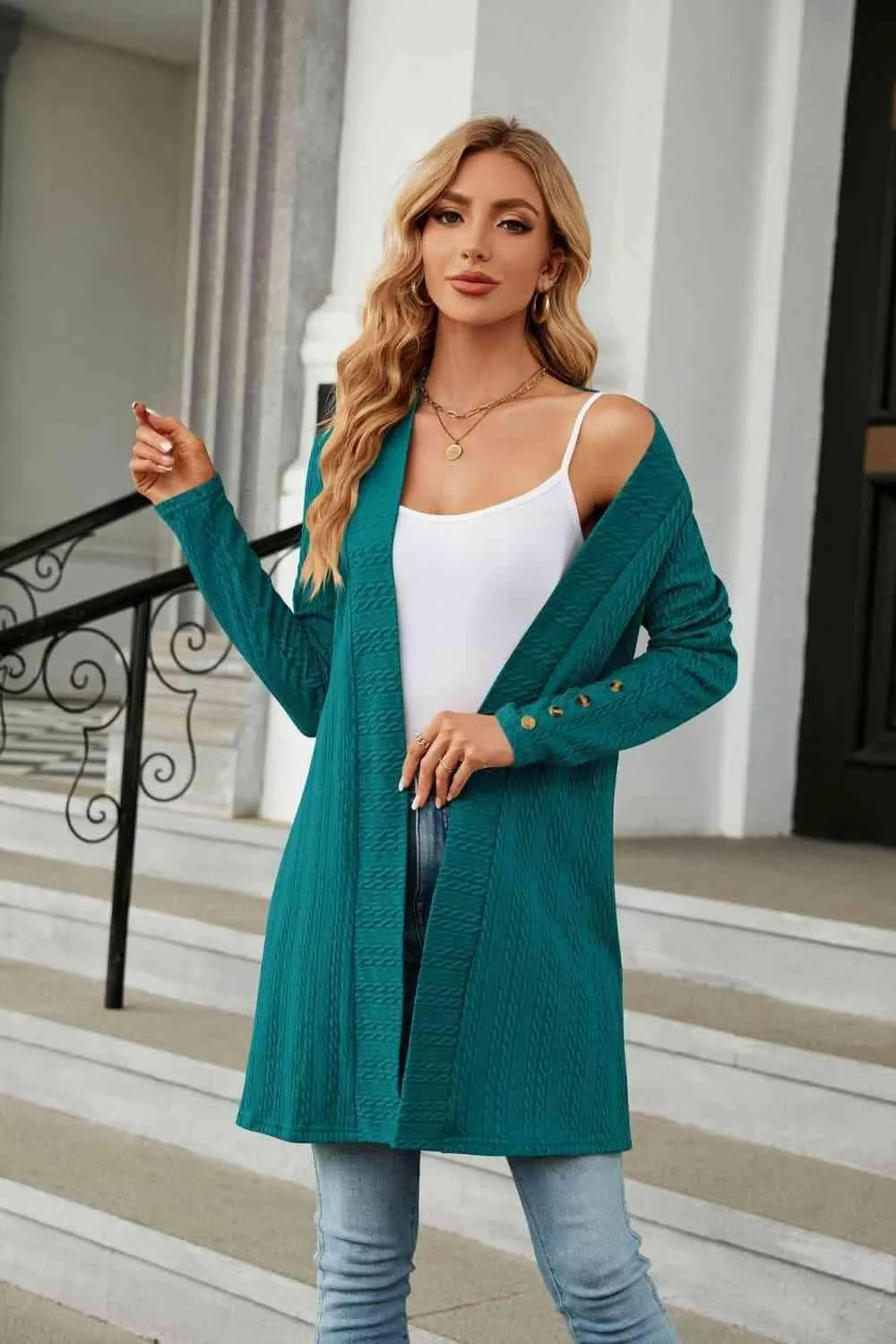 Warm Partner Open Front Long Sleeve Cardigan
