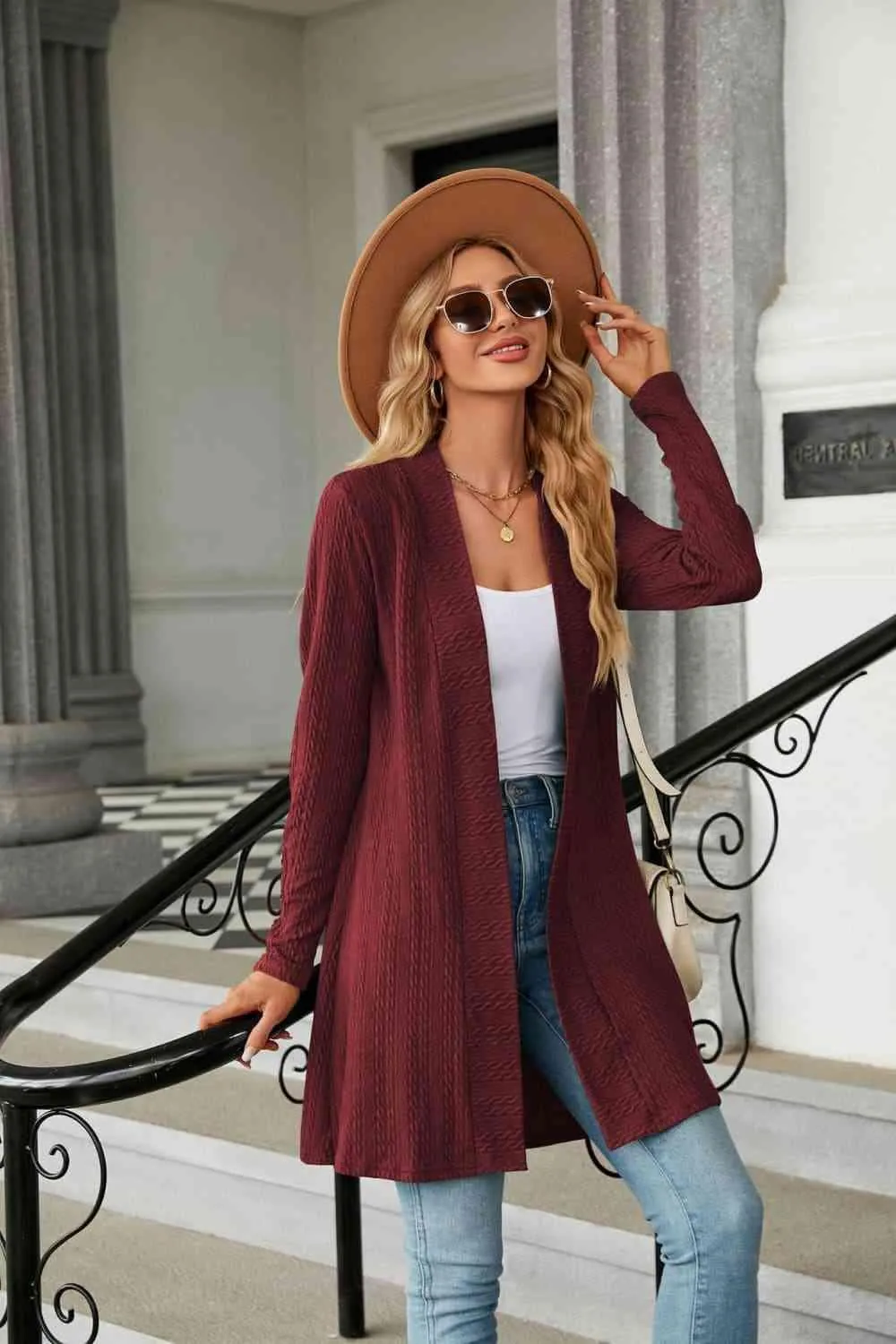 Warm Partner Open Front Long Sleeve Cardigan