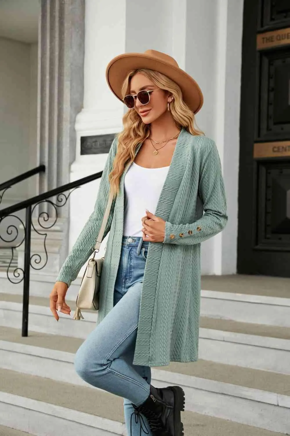 Warm Partner Open Front Long Sleeve Cardigan