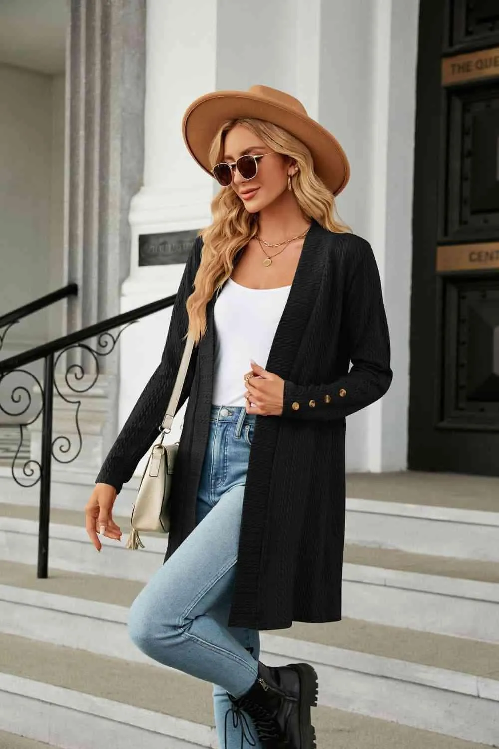 Warm Partner Open Front Long Sleeve Cardigan