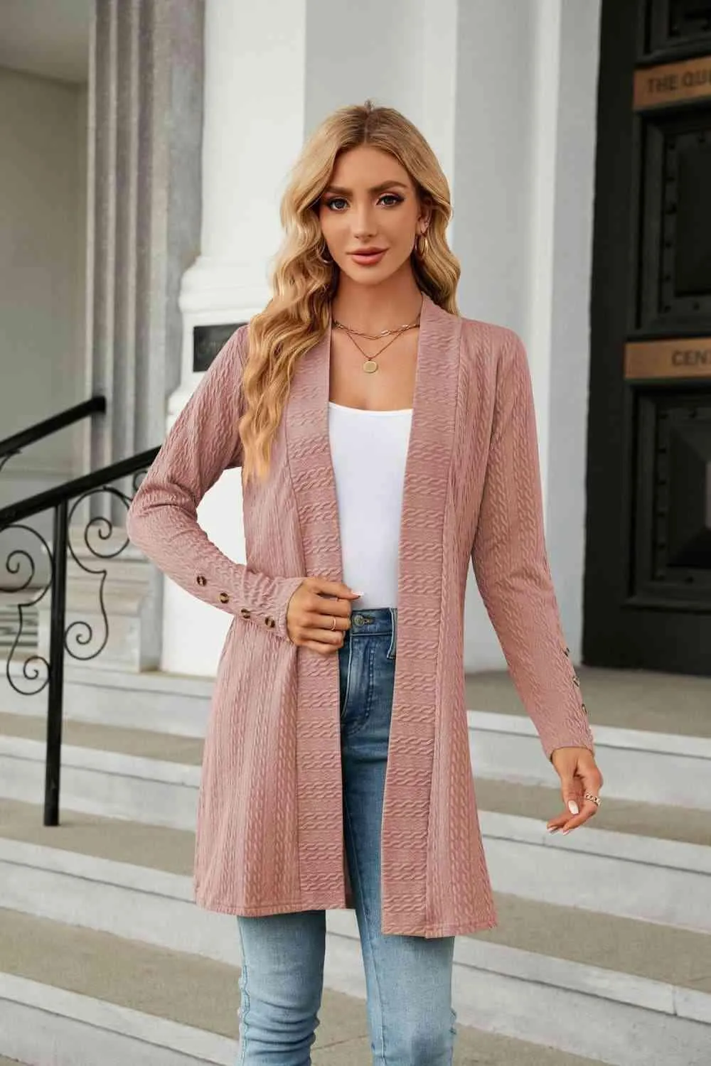 Warm Partner Open Front Long Sleeve Cardigan