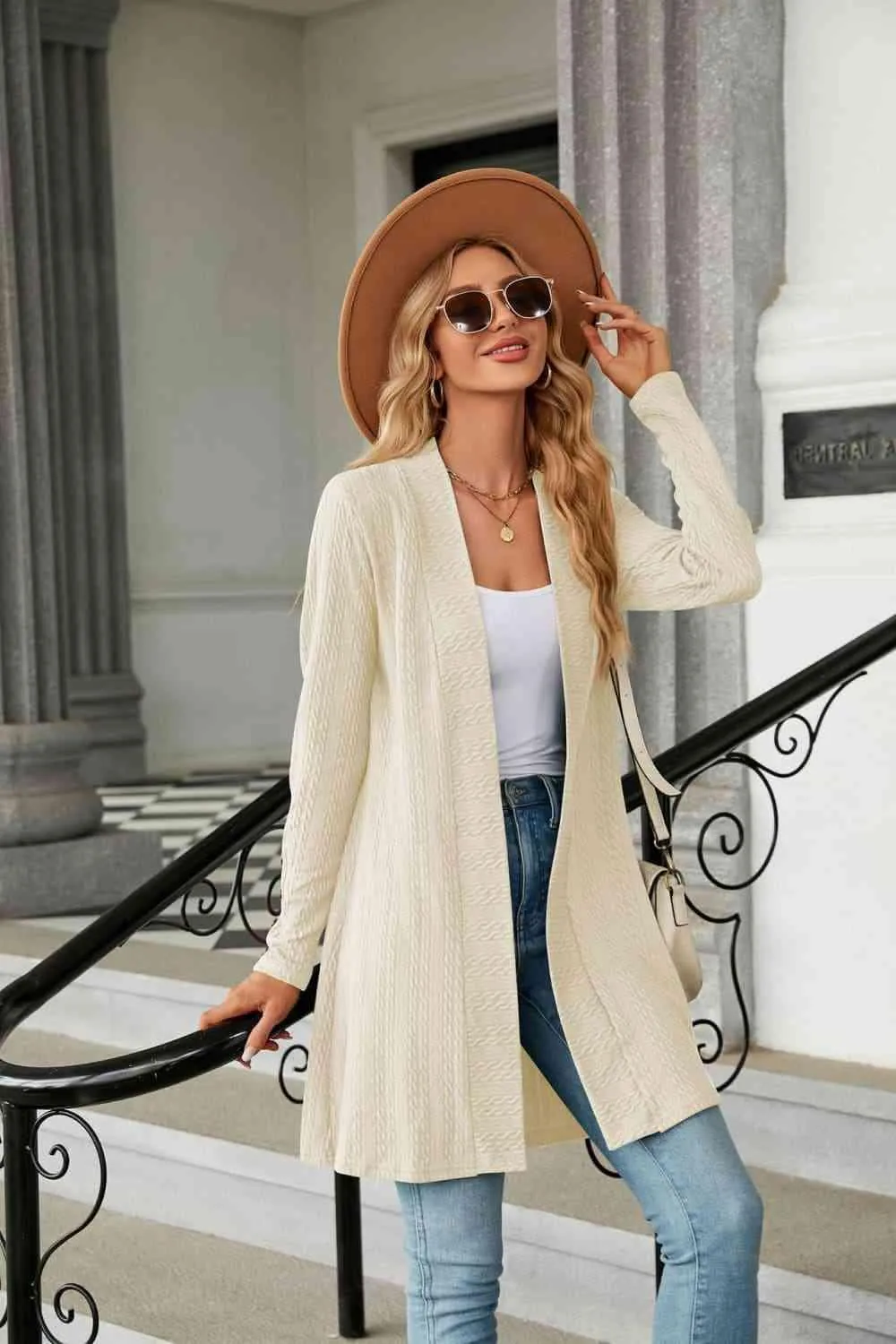 Warm Partner Open Front Long Sleeve Cardigan