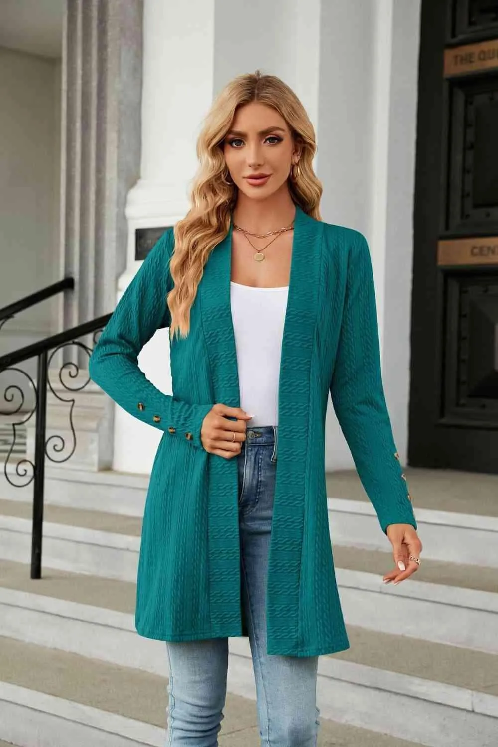 Warm Partner Open Front Long Sleeve Cardigan