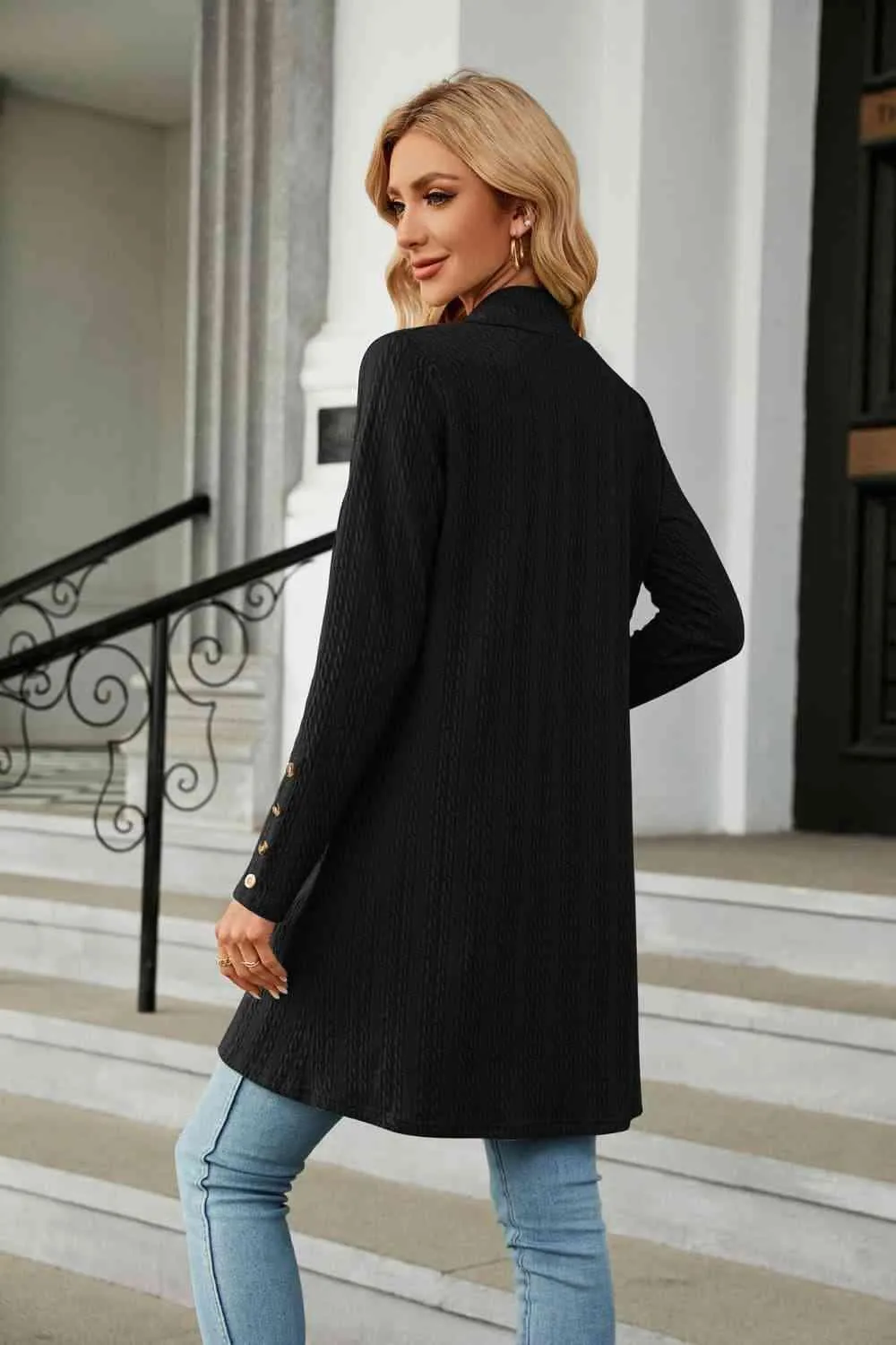 Warm Partner Open Front Long Sleeve Cardigan