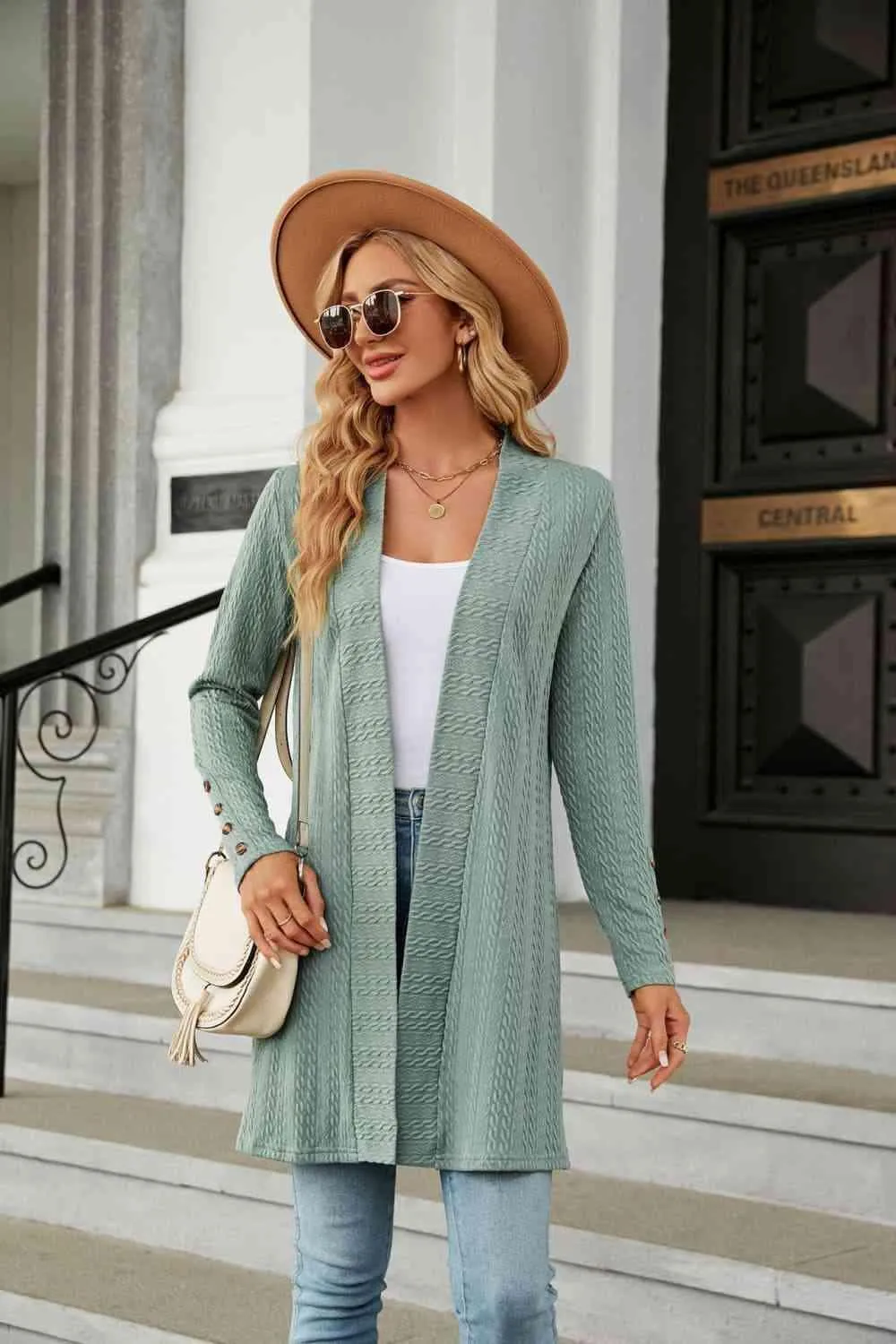Warm Partner Open Front Long Sleeve Cardigan