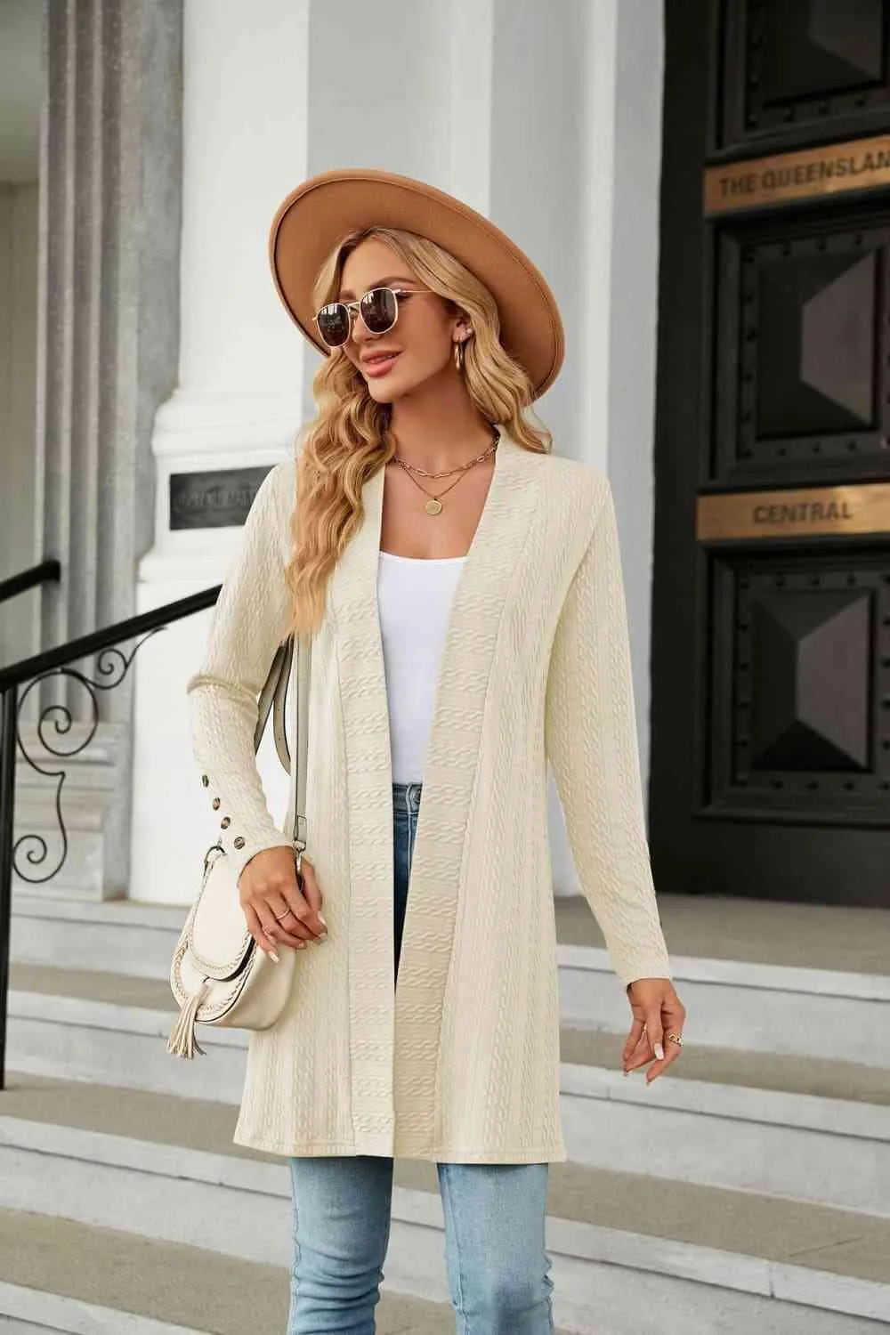 Warm Partner Open Front Long Sleeve Cardigan