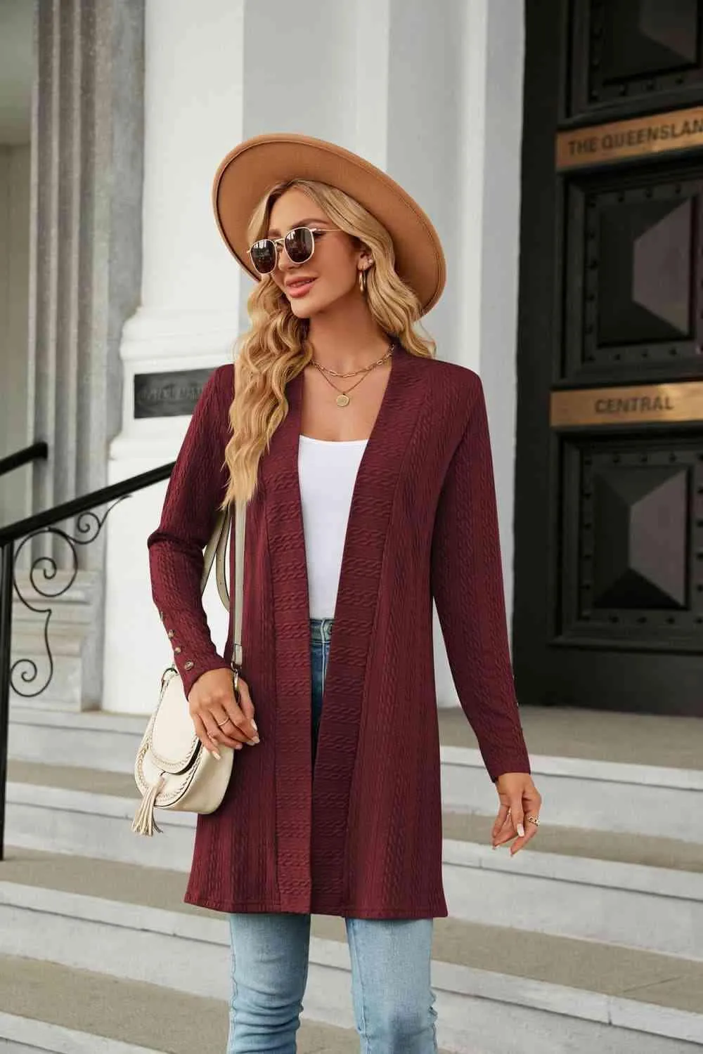 Warm Partner Open Front Long Sleeve Cardigan