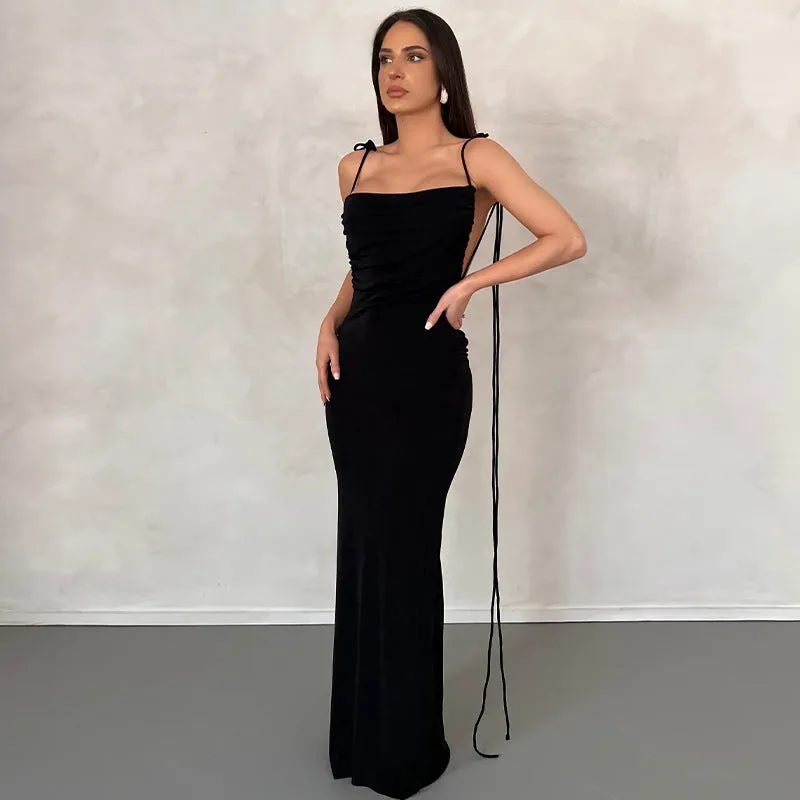 Winter Fashion Solid Colors with Straps Sexy Backless Bodycon Dress