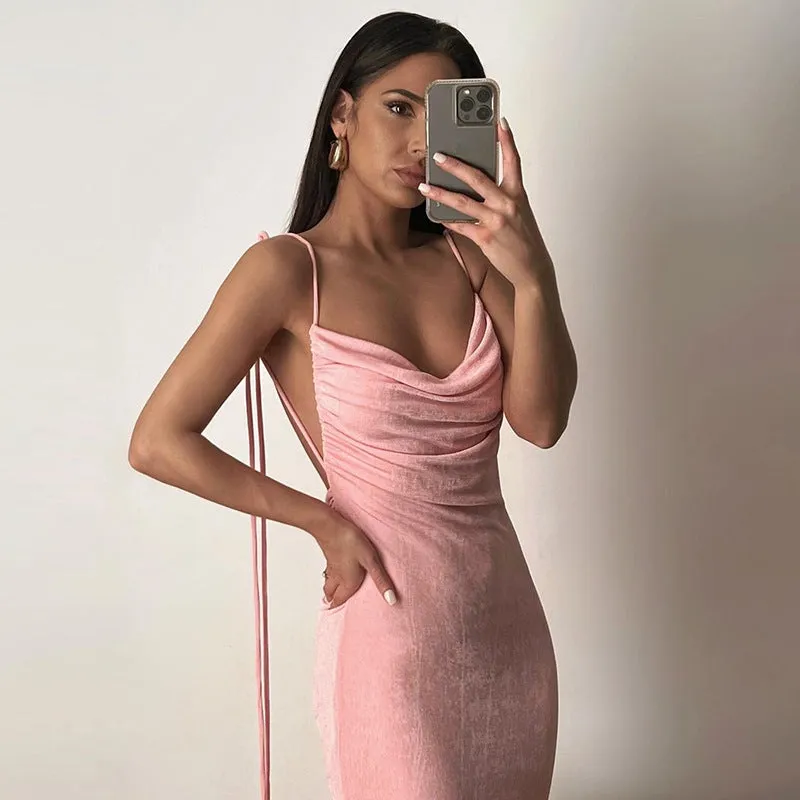 Winter Fashion Solid Colors with Straps Sexy Backless Bodycon Dress