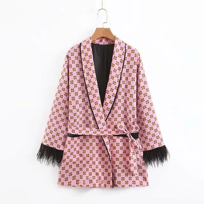 Women jacket for women fashion suit jacket with fringed print