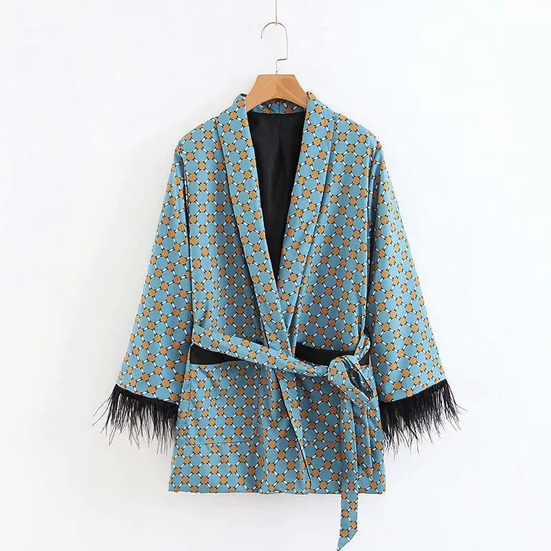 Women jacket for women fashion suit jacket with fringed print
