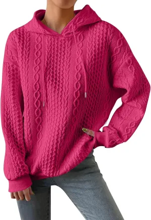 Women's Hoodie Long Sleeve Knit Solid Color Drawstring Sweatshirts 2024 Fall Winter Fashion Warm Pullover Hoodies