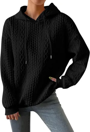 Women's Hoodie Long Sleeve Knit Solid Color Drawstring Sweatshirts 2024 Fall Winter Fashion Warm Pullover Hoodies